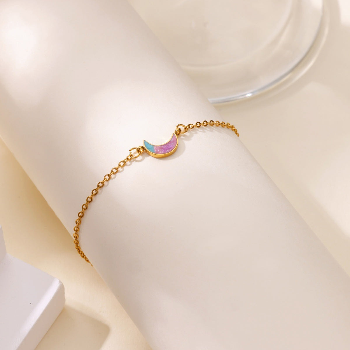 Japan-Korea Style Minimalist Colorful Dripping-Oil Moon Bracelet For Women