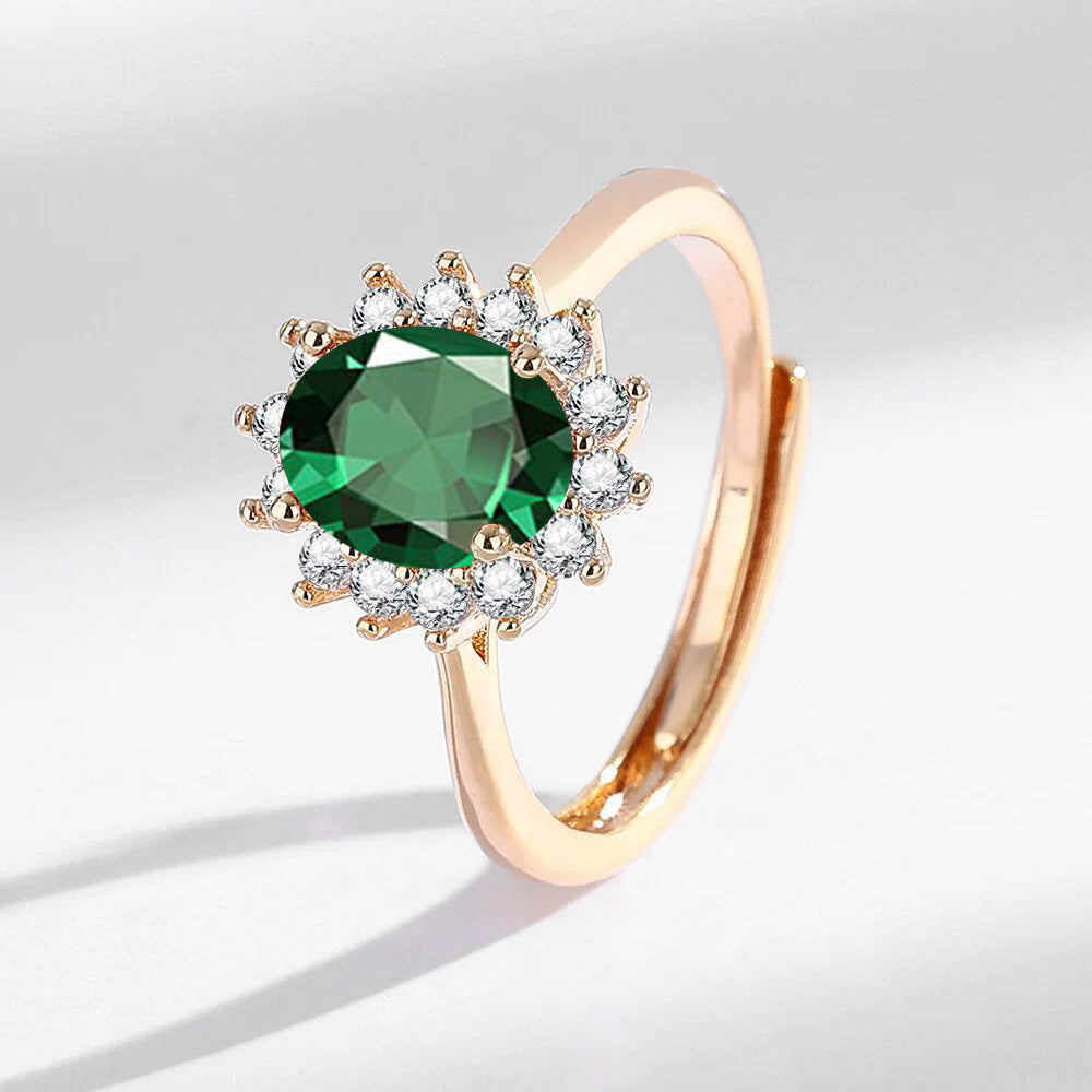 Leichter Luxus Sonnenblumenring Champagnergold mit bunten Edelsteinen Hochwertiger Handschmuck