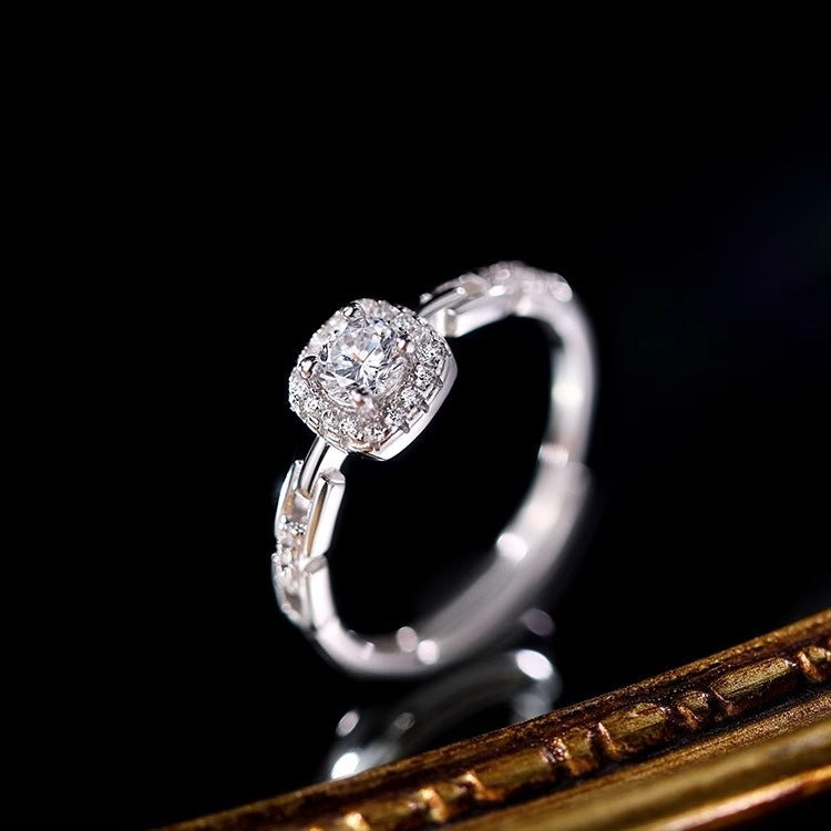 S999 Feinsilber Zirkon-Würfelring für Damen, Nische INS Stil, Leichter Luxus Premium Würfel Zirkonketten-Zeigefingerring