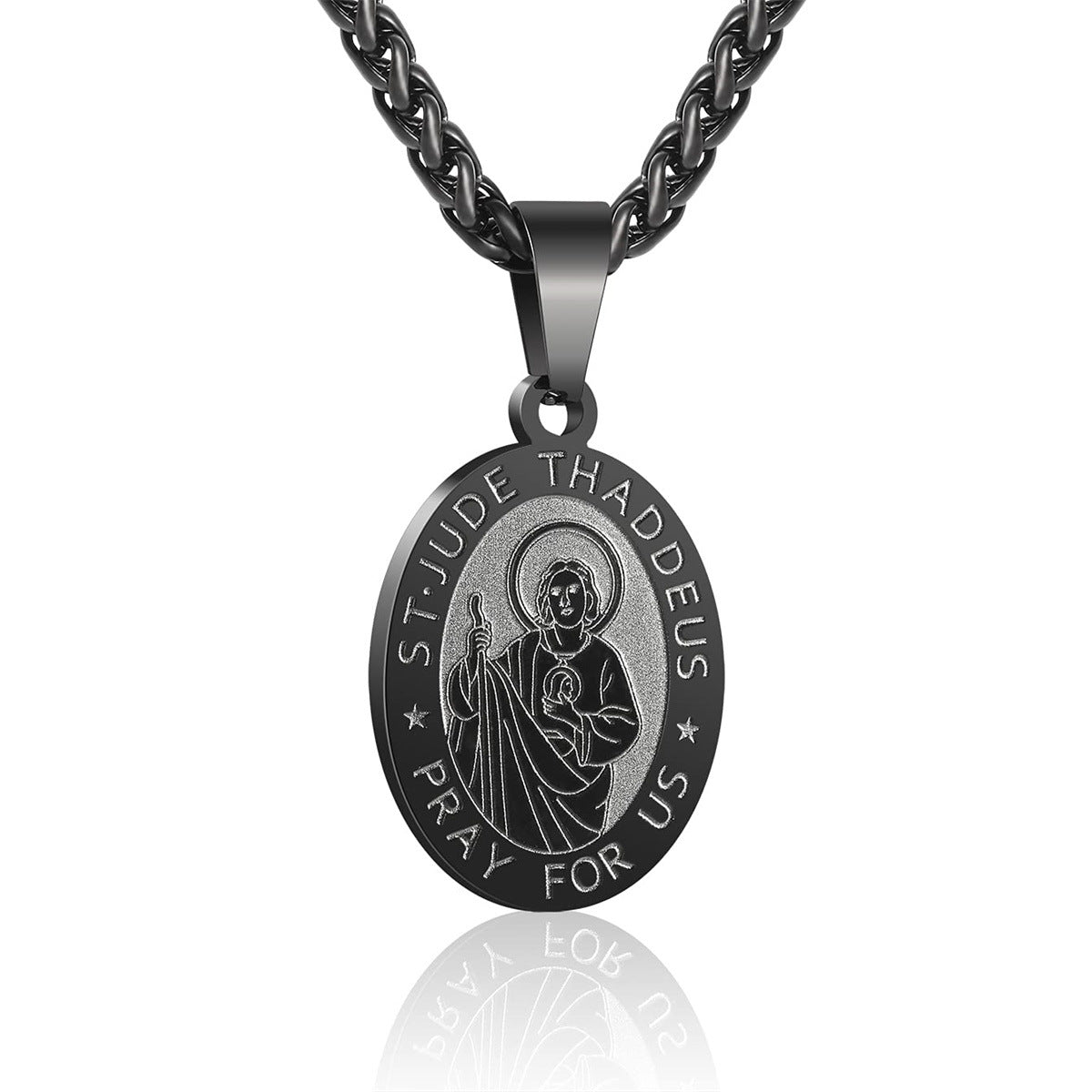 Double-Sided Portrait Medal Cross Stainless Steel Pendant Necklace For Men And Women