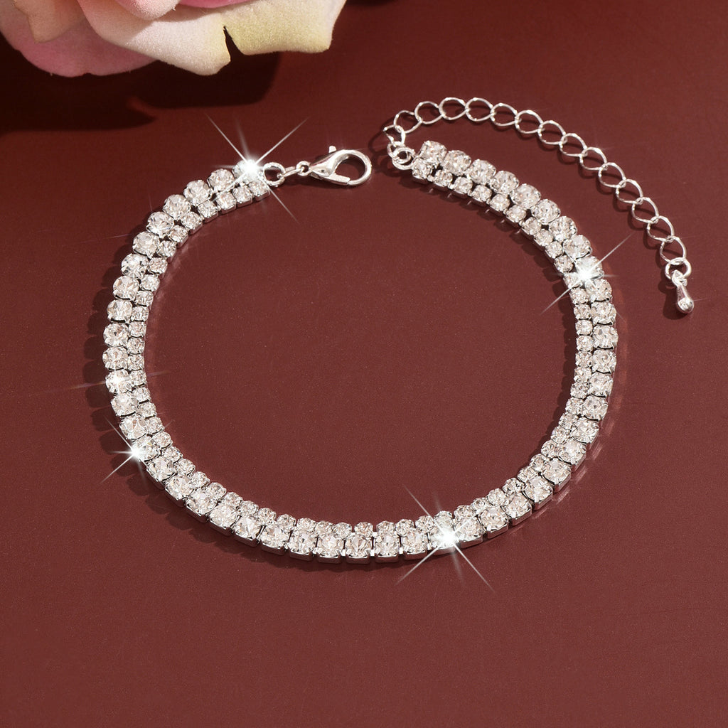 Einfache, doppellagige Fußkette mit Strass und Krallenverschluss