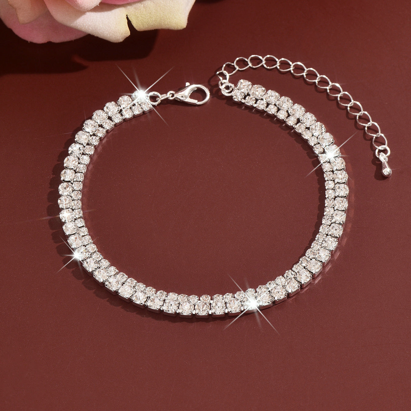 Einfache, doppellagige Fußkette mit Strass und Krallenverschluss