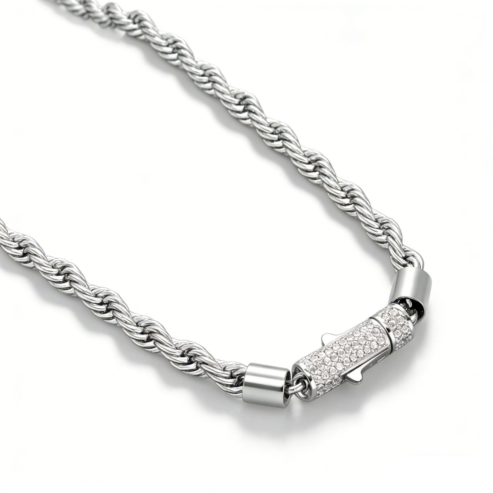 Cylindrical Spring-clasp Necklace Fully With Zirconias