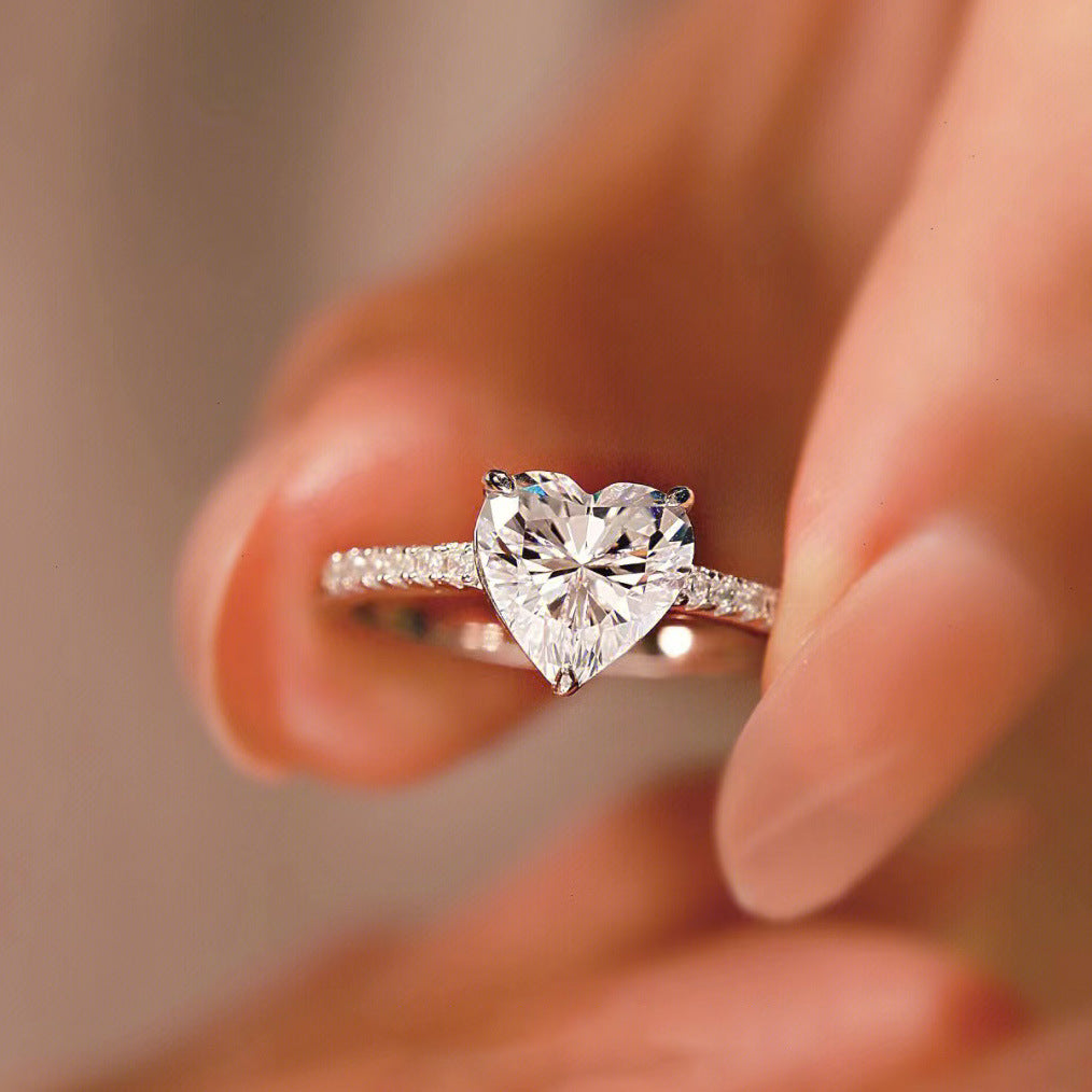 Heart Shaped Simulated Moissanite Ring With Zircon Accent For Women