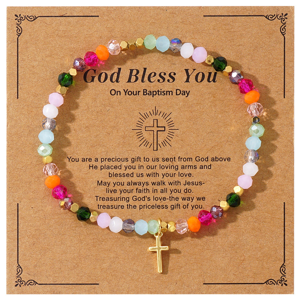 Natural Stone Colorful Cross Holiday Card Bracelet