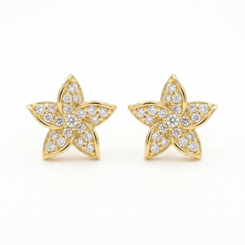 925 Sterling Silver Sparkling Floral Diamond Stud Earrings with Polished Finish