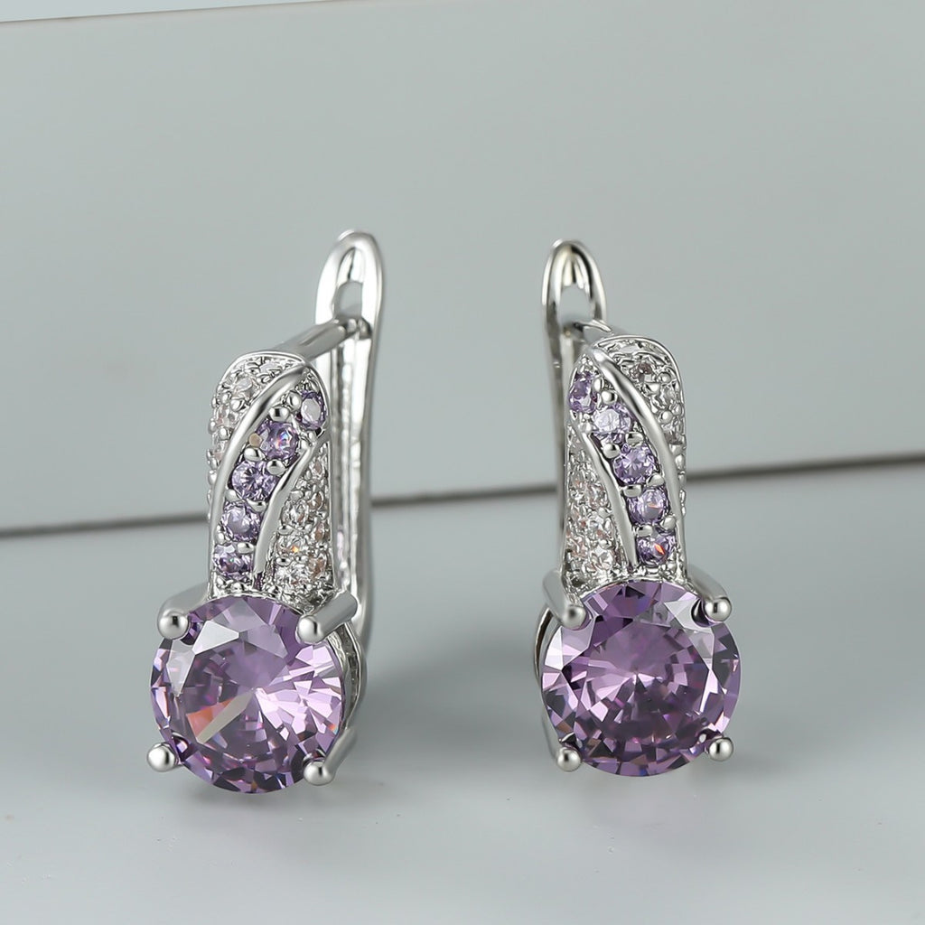 AutumnWinter Accessories White K-Gold Inlaid Round Amethyst Ear Clips