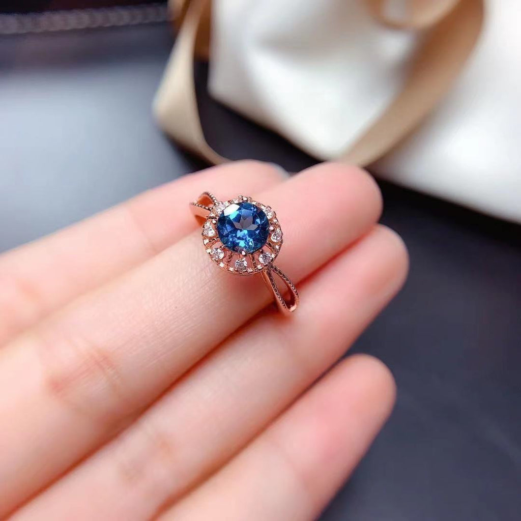 New Style Natural London Blue Topaz Open Ring For Women