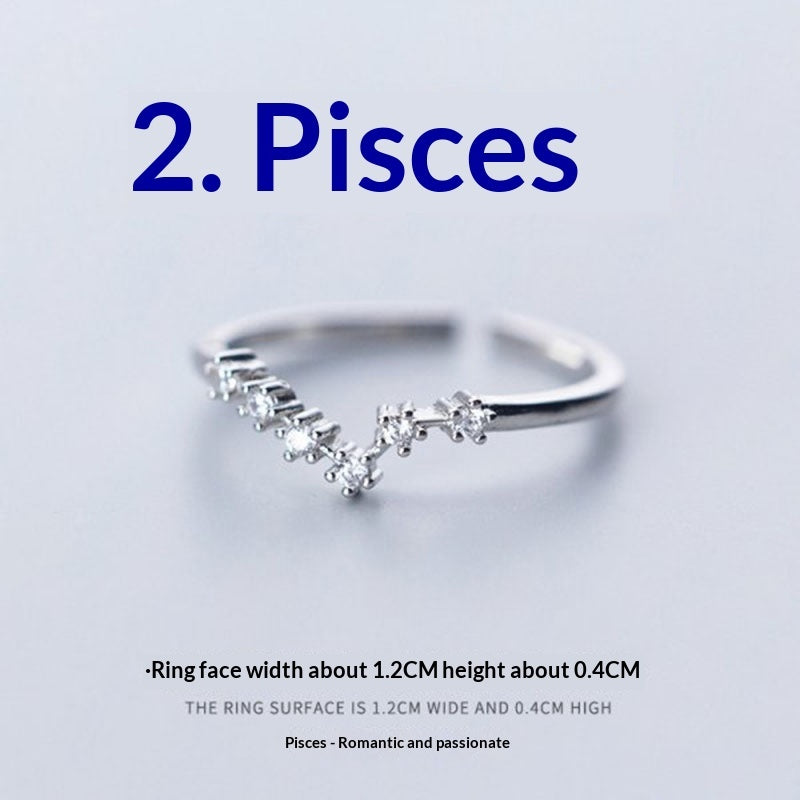 Zircon Silver-Plated Twelve Zodiac Signs Adjustable Open Ring