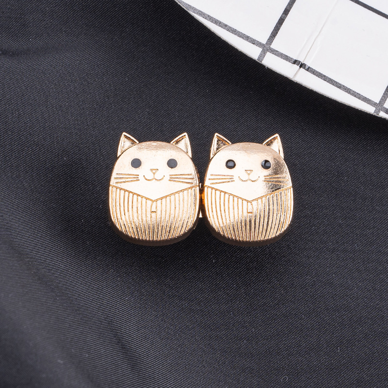 Oval cat head waist buckle-silver-alloy-1 pair