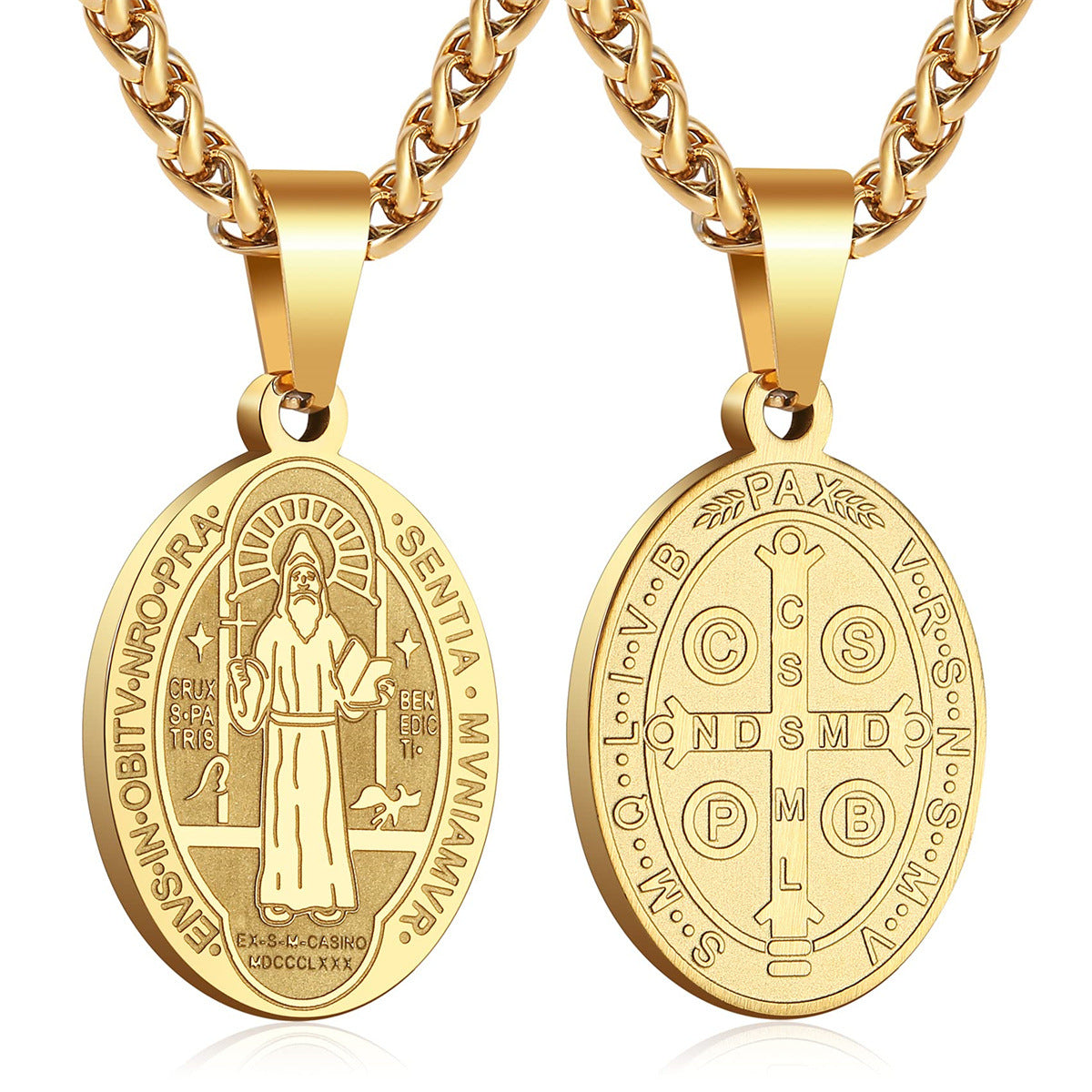 Double-Sided Portrait Medal Cross Stainless Steel Pendant Necklace For Men And Women