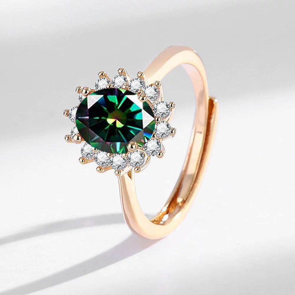 Leichter Luxus Sonnenblumenring Champagnergold mit bunten Edelsteinen Hochwertiger Handschmuck