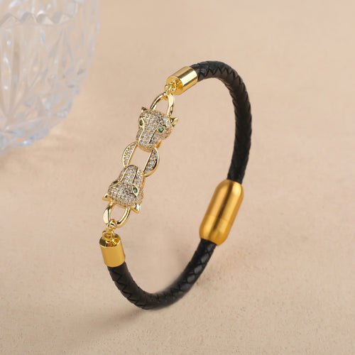 Retro Herren Animal Leopard-Kopf Lederarmband