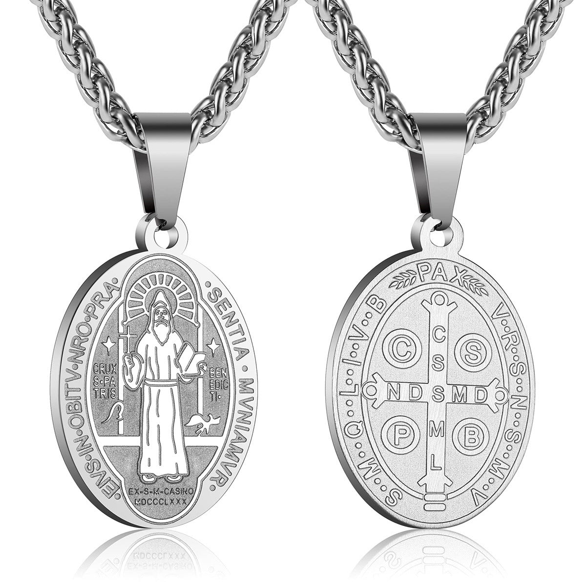 Double-Sided Portrait Medal Cross Stainless Steel Pendant Necklace For Men And Women