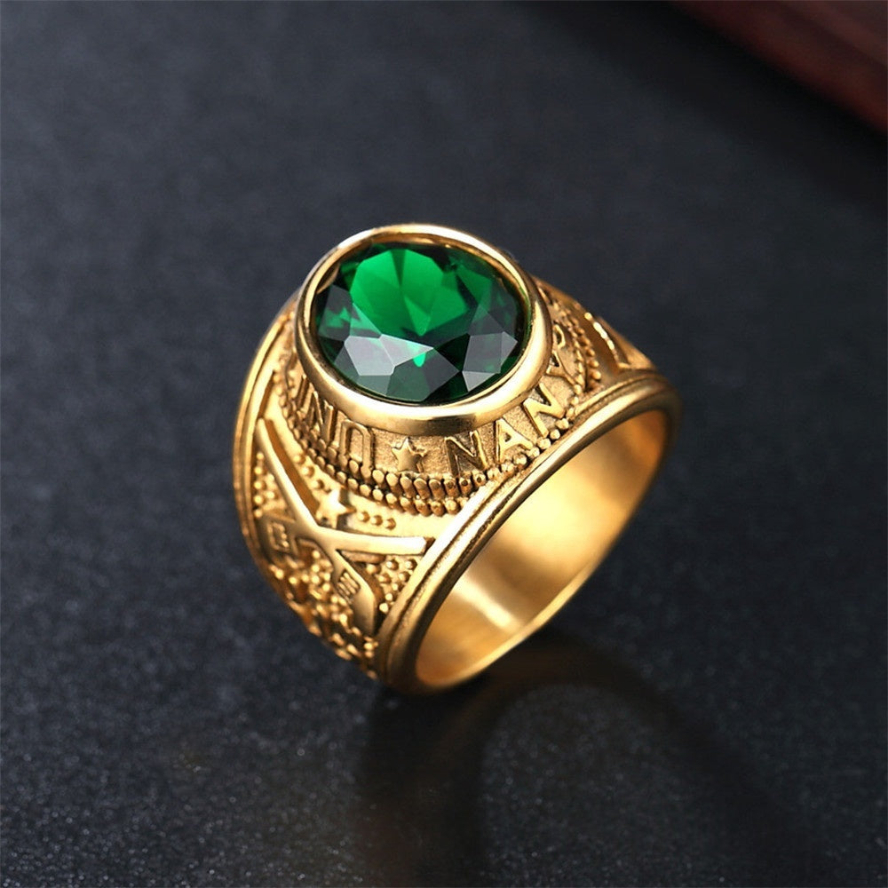 Personalisierter Punk-Edelstein Herren-Titan-Stahl-Militär-Marine-Ring