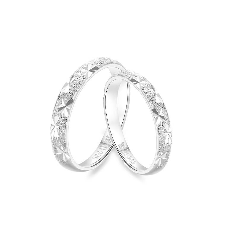 S999 Sterling Silver Starry Couple Rings, Minimalist Adjustable Plain Band Matching Rings Jewelry