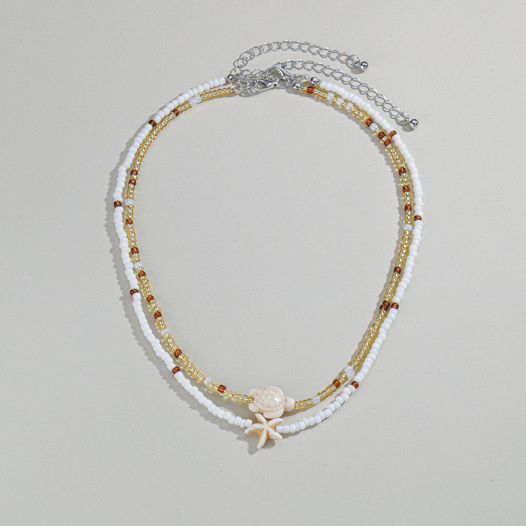 Cross-border Fashion Ocean-Style Turquoise Starfish Turtle Seed Bead Necklace