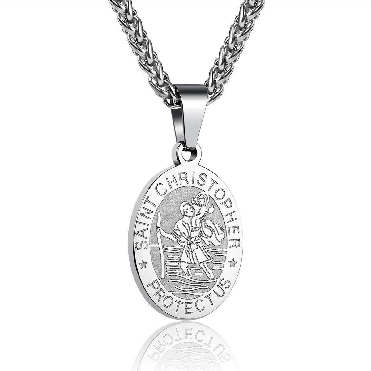 Double-Sided Portrait Medal Cross Stainless Steel Pendant Necklace For Men And Women