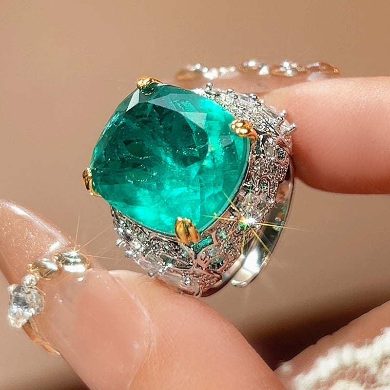 Neuer Zirkonring 2026 für Damen, rechteckiger simulierter Saphir & Paraiba-Turmalin, hochwertiger Luxusschmuck