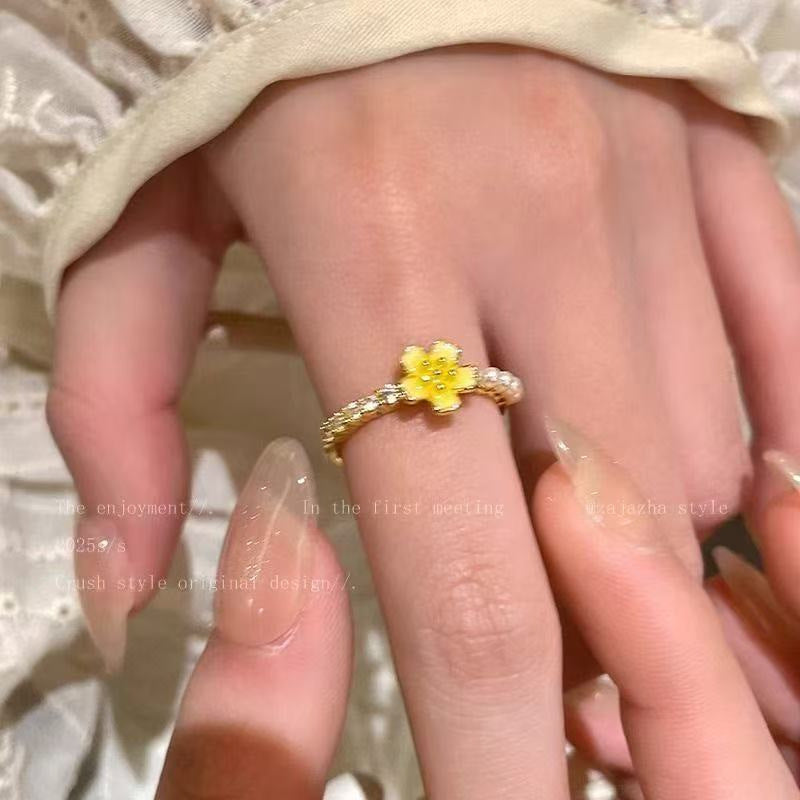 Böhmischer Frühlingsblumen-Offener Ring für Frauen, Emaille High-End Fashion Zeigefingerring