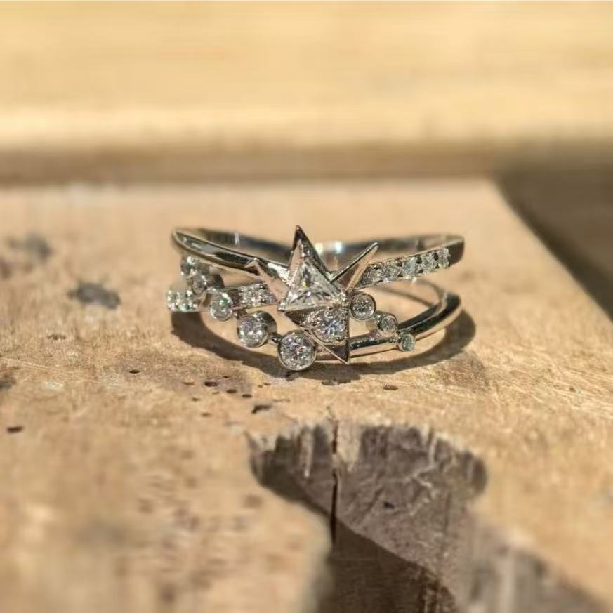 Vintage Sakura Flower Open Ring With Cubic Zirconia, Dainty Silver Plated Adjustable Band For Women