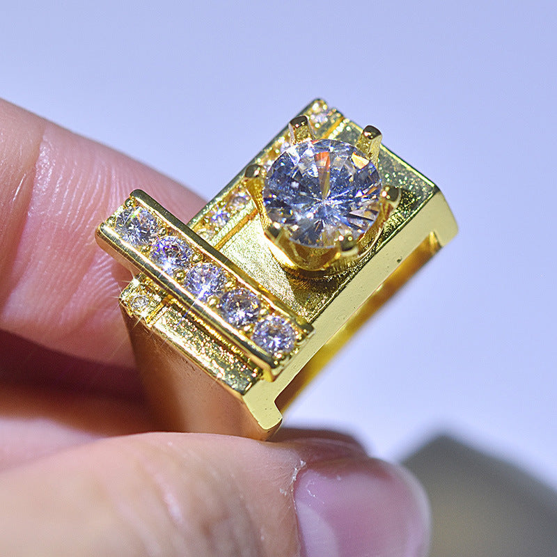 Gold-plated Engagement Ring With Simulated Diamonds