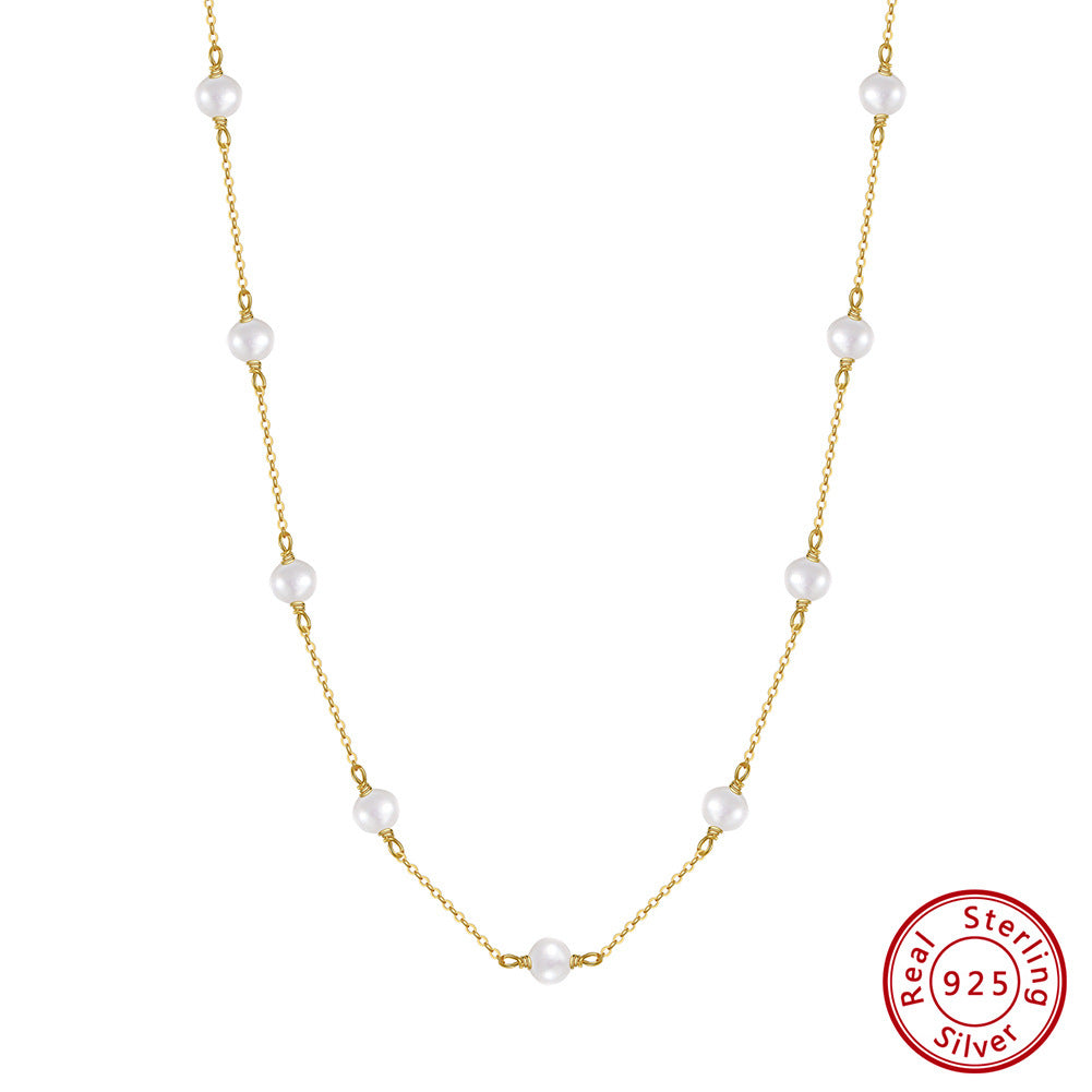 S925 Sterling Silver Natural Freshwater Pearl Necklace