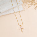 Stainless Steel Cross Pendant Necklace With Colored Zircon Snake Bone Chain