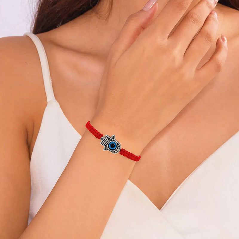 Handgestricktes Seil Glückliches Rote-Schnur-Perlenarmband
