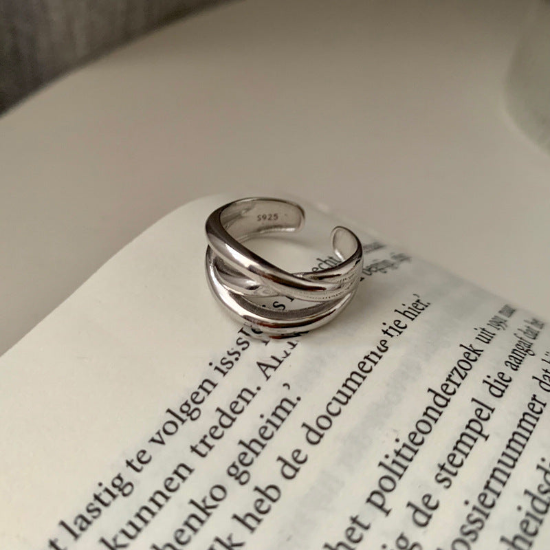 925er Silber Vintage gedrehter Kettenring, verstellbarer minimalistischer Statement-Ring für Damen, Modeschmuck