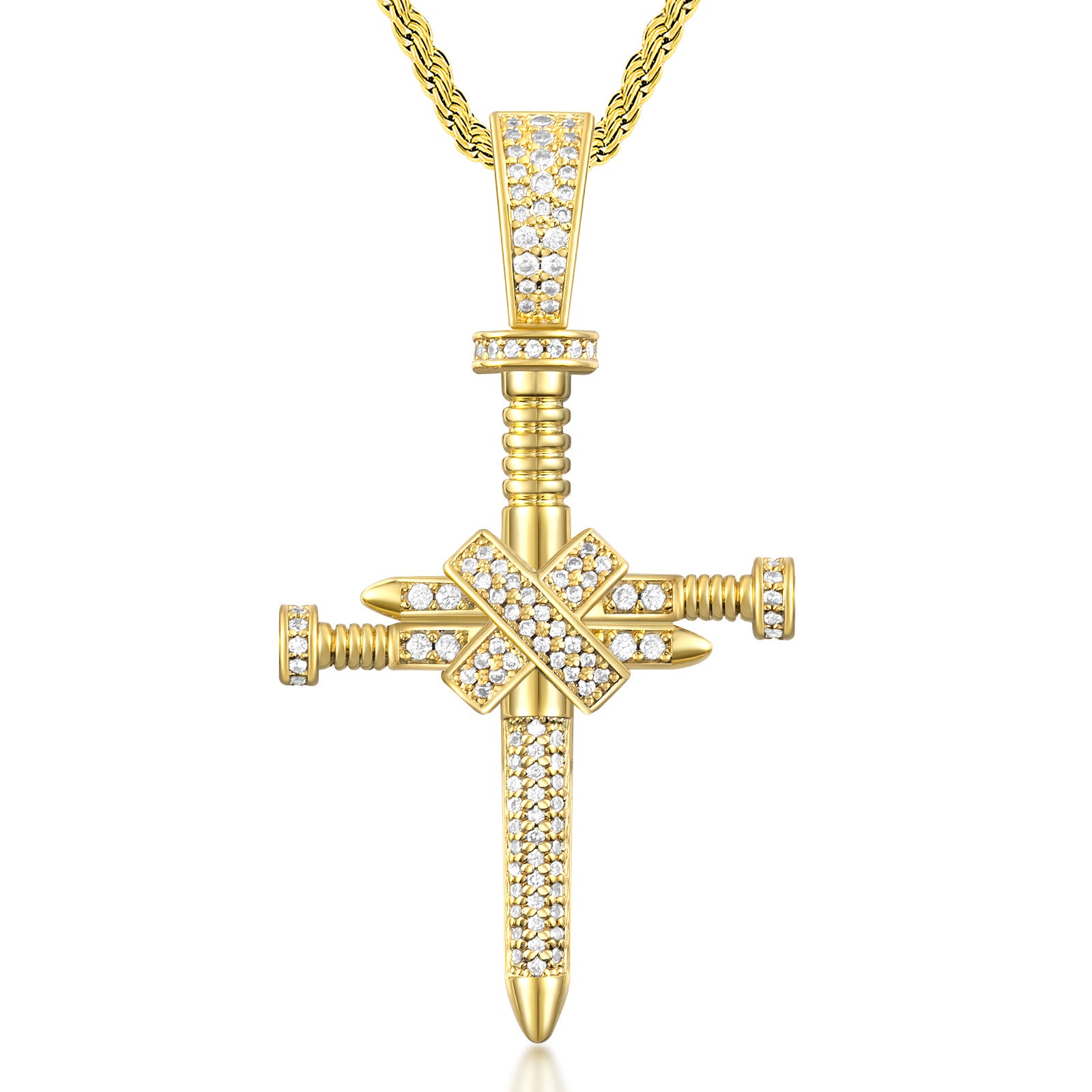 Full-Zircon Nail Cross Pendant Hip-Hop Vintage Punk Cross Necklace