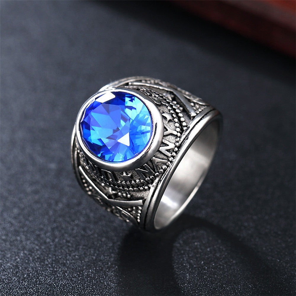 Personalisierter Punk-Edelstein Herren-Titan-Stahl-Militär-Marine-Ring