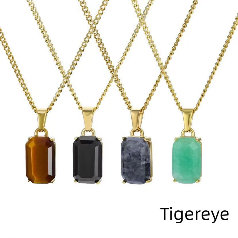 Geometric Rectangular Pendant Layered Cuban Chain Necklace