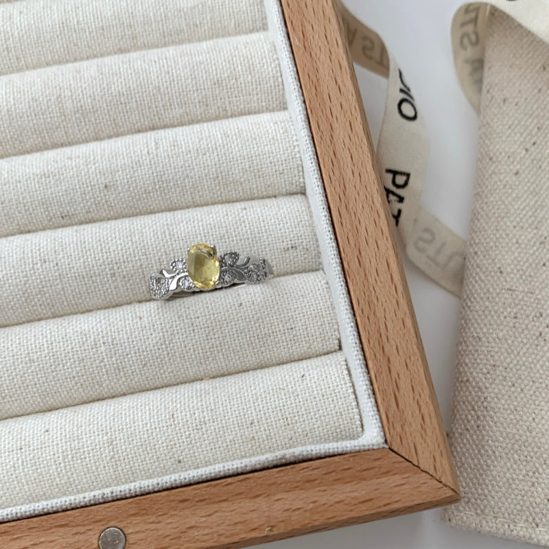 Vintage Reben Oval Edelstein Offener Ring Für Frauen, Elegantes Luxus Nischen Design,