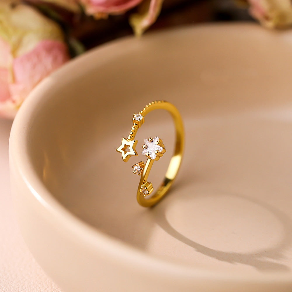 Sternenmädchen Sterlingsilber Nische All-Match Verstellbarer Ring