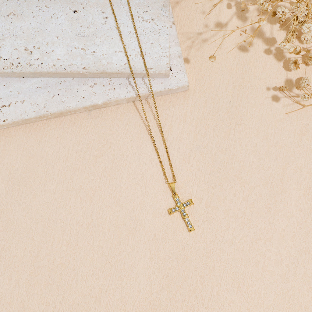 Stainless Steel Inlaid Zircon Cross Pendant Necklace For Men And Women