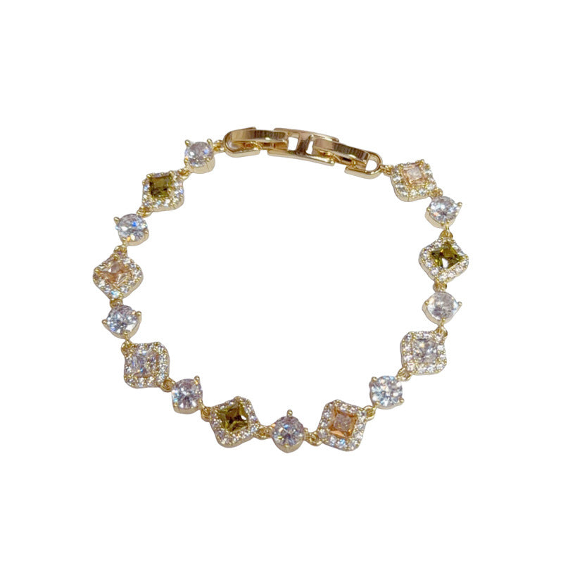 Leicht luxuriöses, modisches, vielseitiges Micro-Set-Armband mit buntem Zirkonia