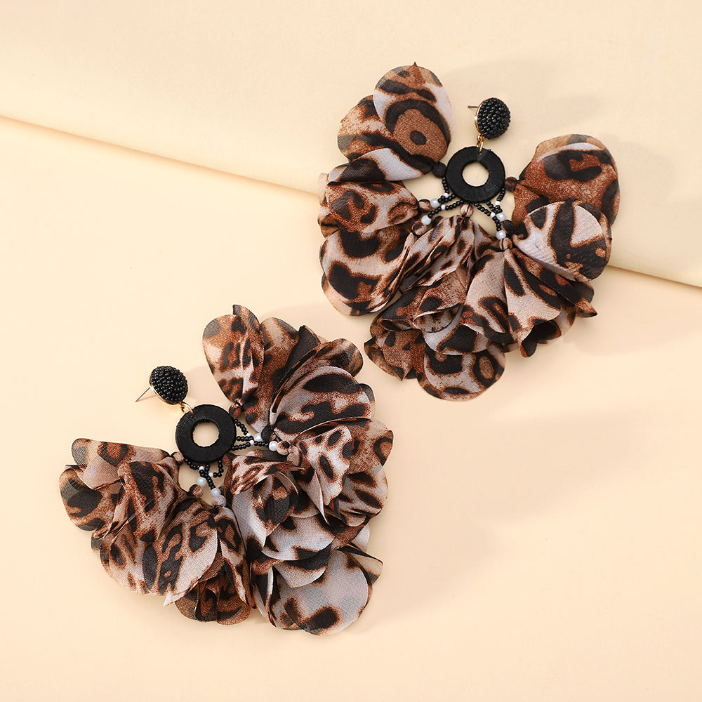 Handgefertigte böhmische Perlen-Chiffon-Blumen-Quastenohrringe für Damen Tropischer Urlaub Statement-Schmuck