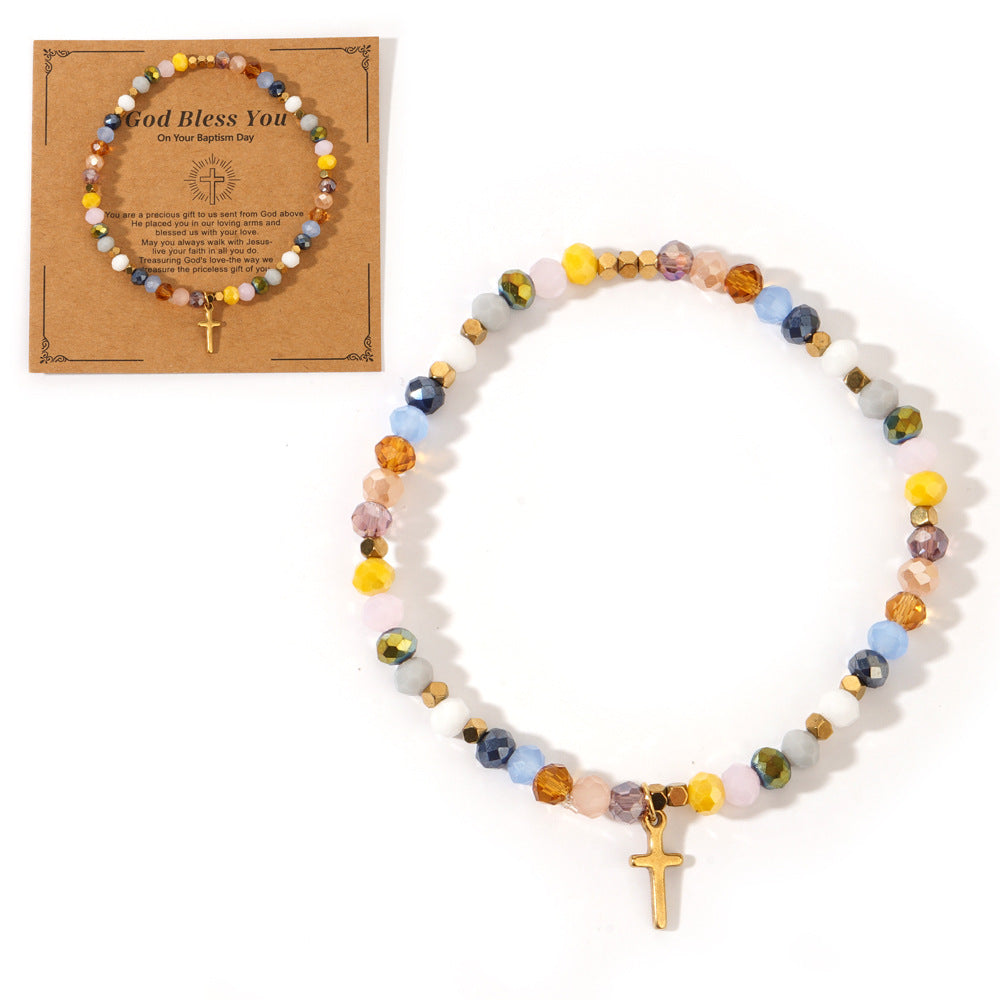 Armband mit bunten Natursteinen und Kreuz, Weihnachtskarte