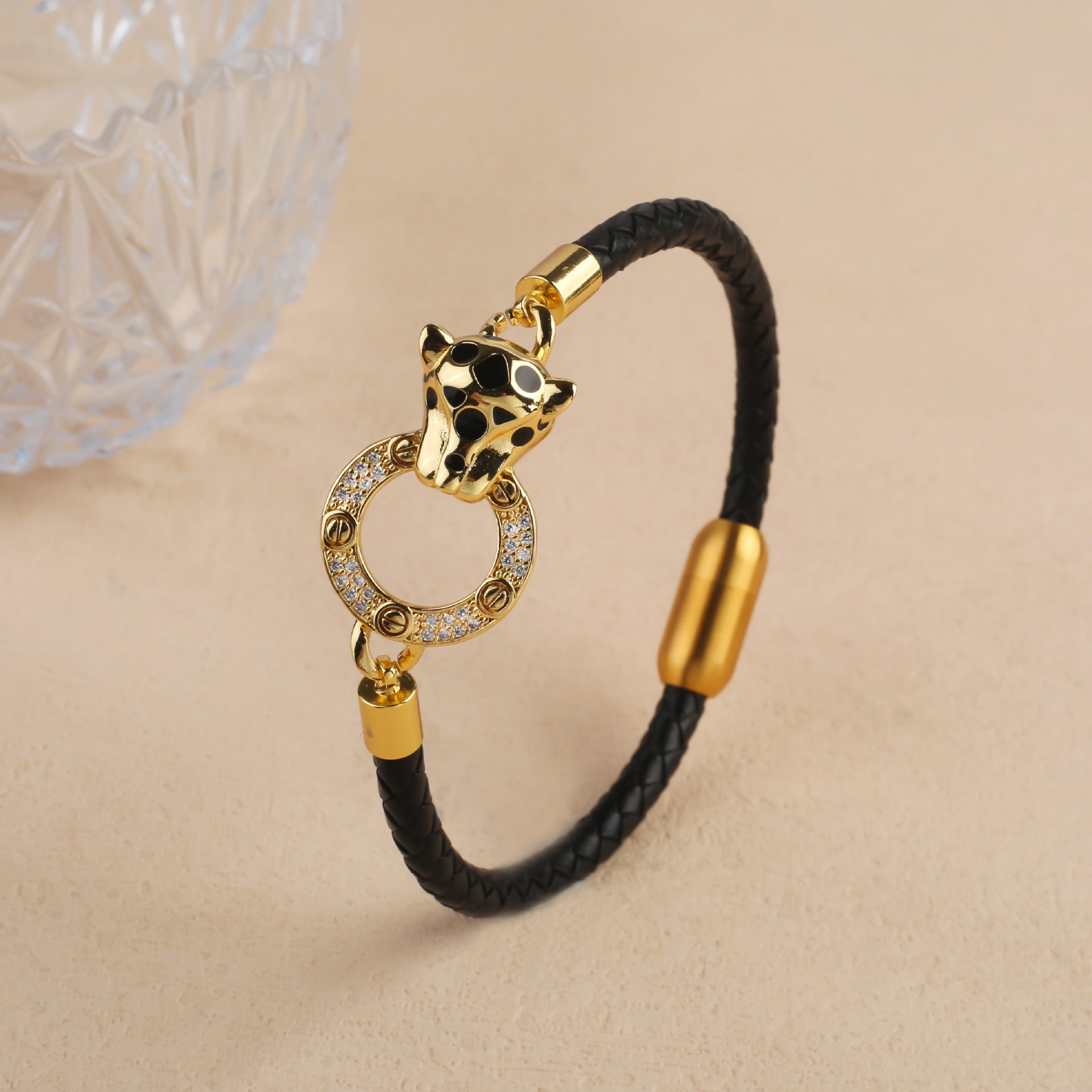 Retro Herren Animal Leopard-Kopf Lederarmband