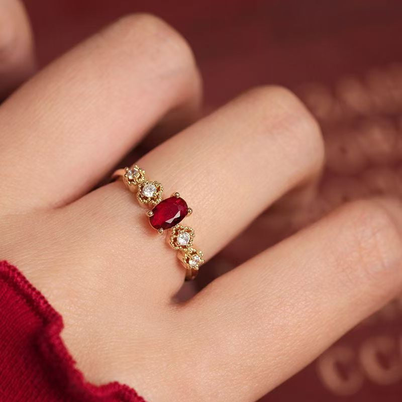 Retro Court Stil Rot Edelstein Ring, Elegante Leichte Luxus Nischen High-End Schmuck