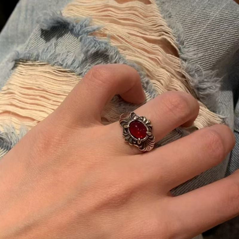 Vintage Silber Opal Offener Ring für Damen, Nischen-Design, minimalistischer High-End Zeigefingerring