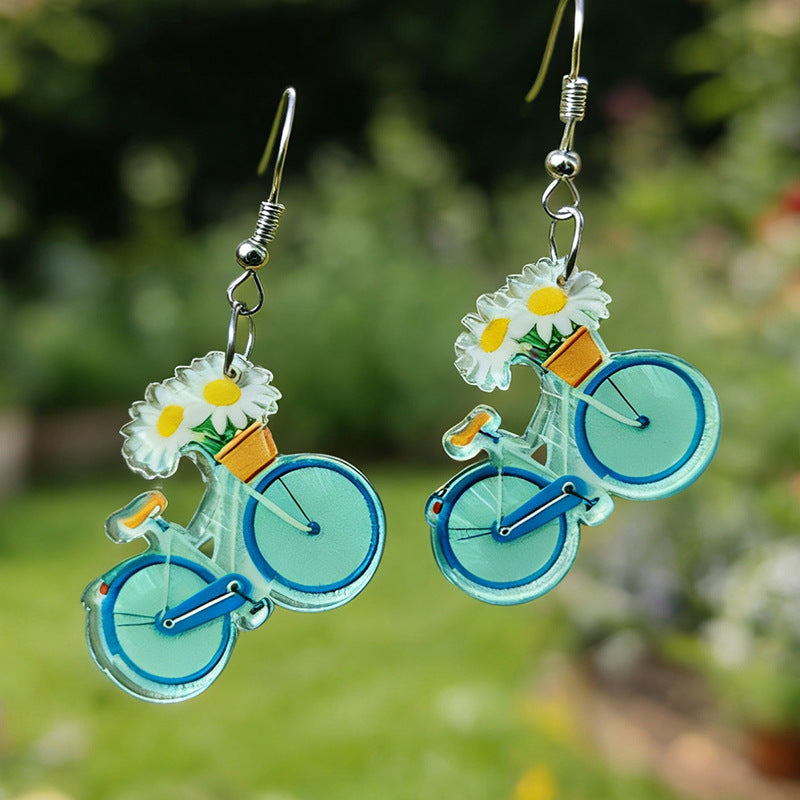 Neue Rosen Sonnenblumen Tulpen Fahrrad Ohrringe
