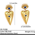 18k Gold-Plated Stainless Steel Dripping Oil Evil Eye Heart Earrings