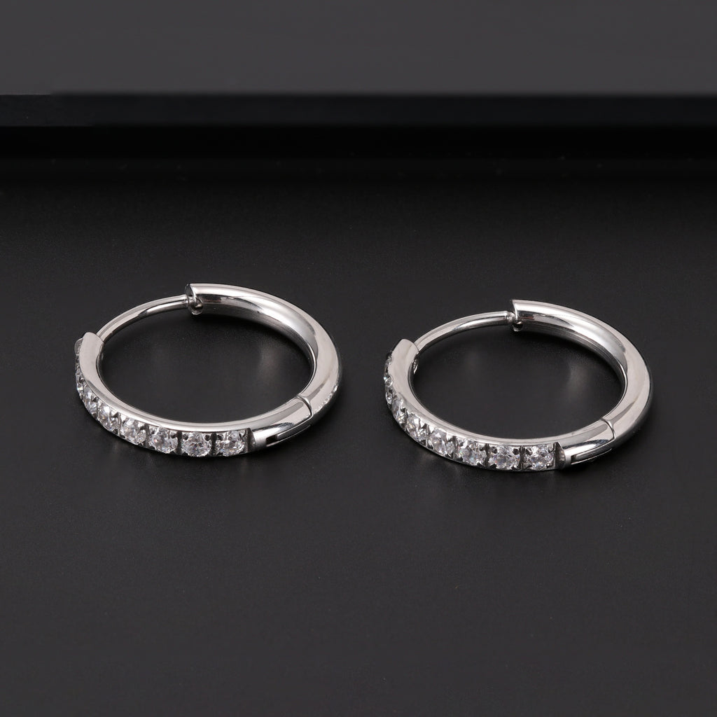 Stainless Steel Earrings With Diamond Zirconia And Plain Rings