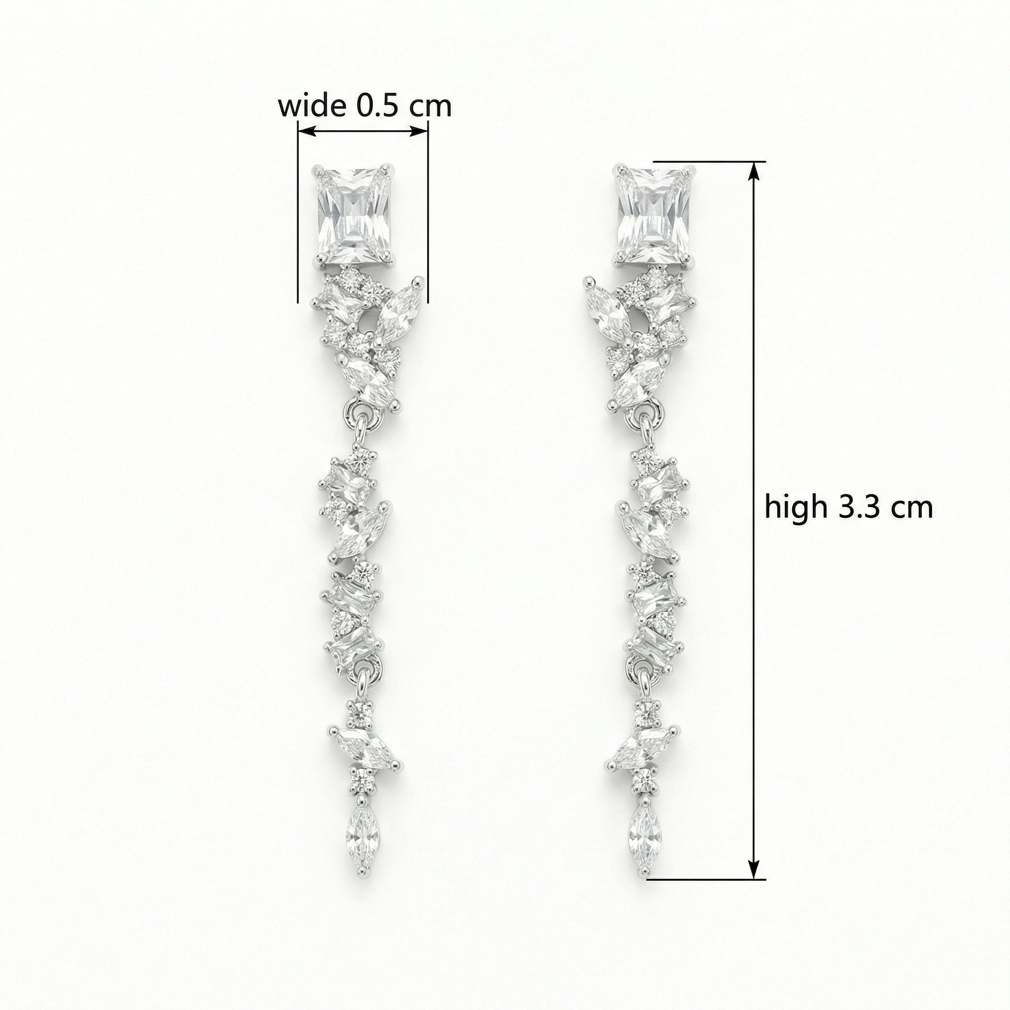 925 Sterling Silver Elegant Silver Crystal Dangle Earrings with Marquise and Radiant Cut Stones for Bridal Wear