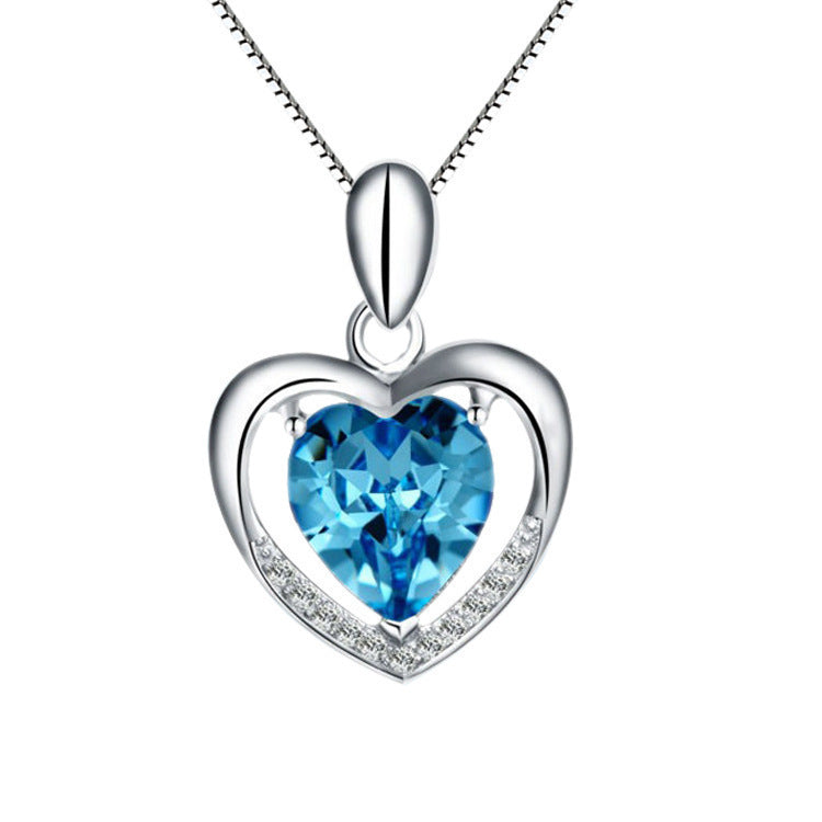 Women's Clavicle Simple Lapis Lazuli Heart Pendant