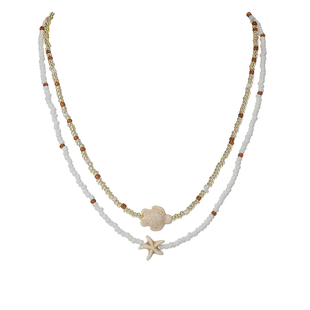 Cross-border Fashion Ocean-Style Turquoise Starfish Turtle Seed Bead Necklace
