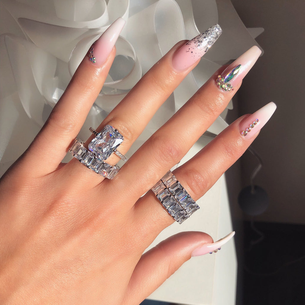 Luxury Princess Cut Diamond Ring For Proposal & Engagement, 18K White Gold Plated