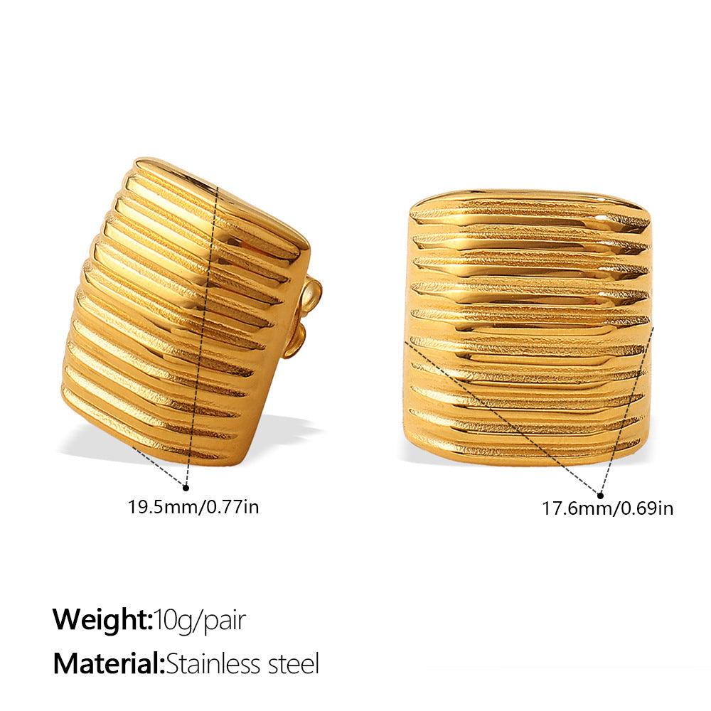 Koreanischer minimalistischer gestreifter quadratischer Ohrstecker, 18K vergoldeter Edelstahl, eleganter Alltagsschmuck für Frauen